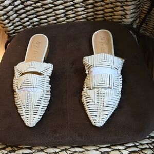 Matisse White Woven Pointed-Toe Slide Mules